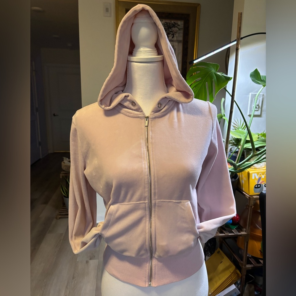 Women's Soft Pink Velvet Zip Up Hoodie